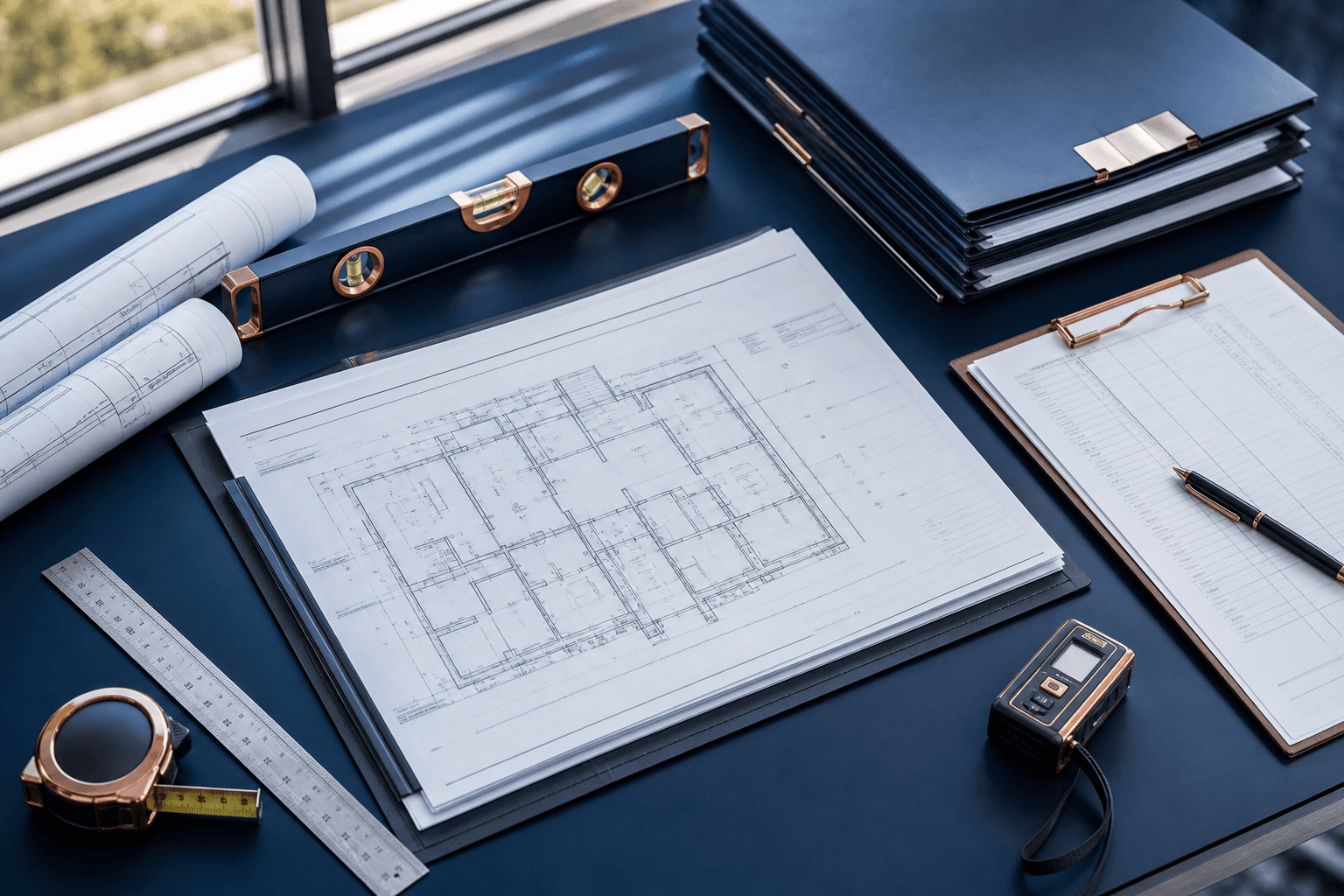 Occupancy permit review workspace with plans and measuring tools