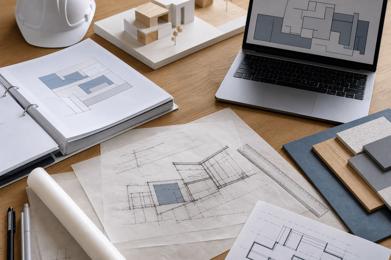 Pre-design advice workspace with concept plans and building code review materials